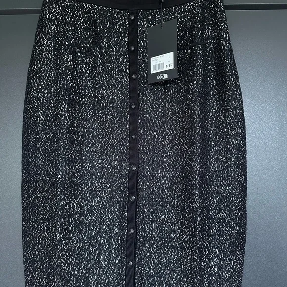 NWT | The Kooples | Black Knit Pencil Midi Skirt | Silver Sequin-Embellished - Picture 7 of 10
